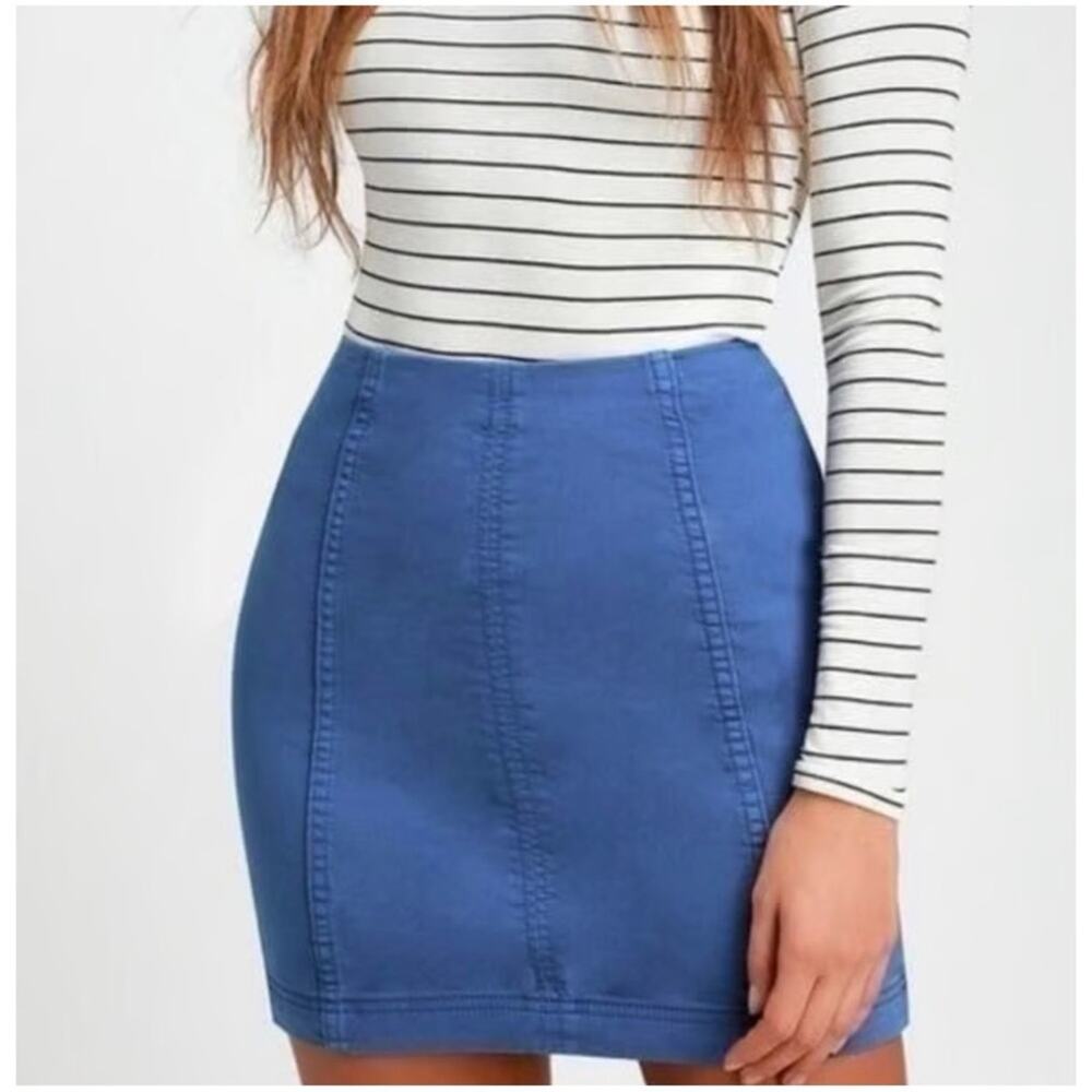 Free People Women’s Sz 6 Blue Denim Mini Skirt High Rise Stretch